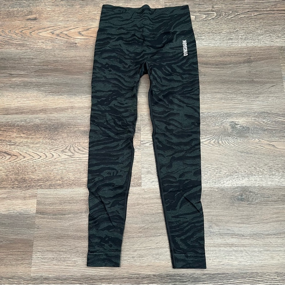 Gymshark Adapt Animal Seamless Leggings with a zebra print pattern Small Black
